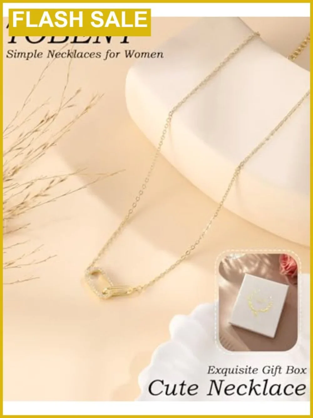 14k Gold Plated Paperclip Necklace with Lobster Clasp and 2.4 Inch Extension
